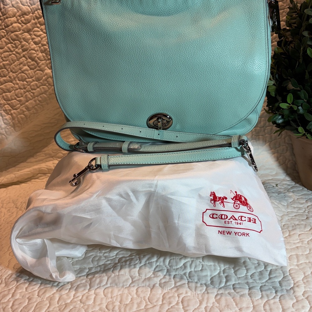 Coach Pebble Leather Mint Green Hobo Style Leather Crossbody Bag Style 24771